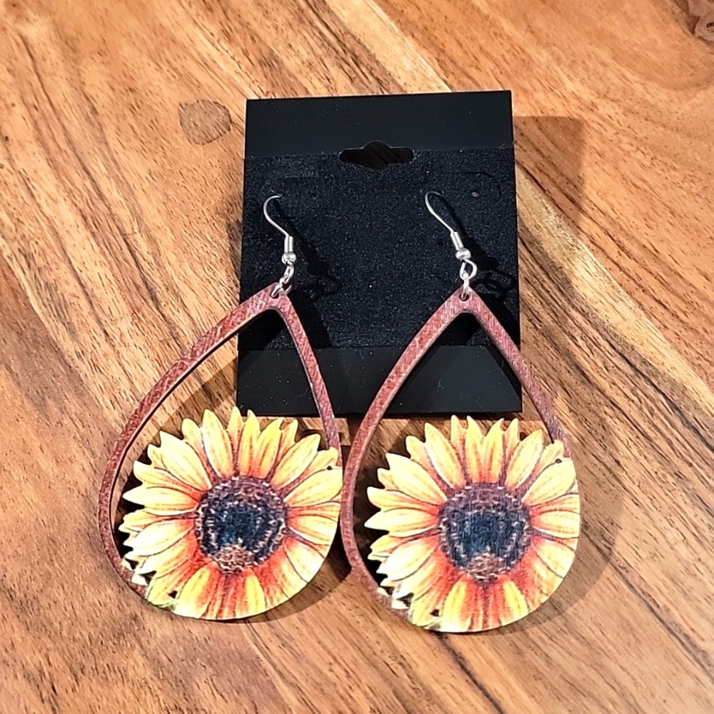 Sunflower Boho Drop Pierced Earrings